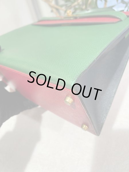 画像5: 【美品】HERMES エルメス ケリー32 外縫い クシュベル トリコロール ゴールド金具 W刻印〇 ヴィンテージ グリーン×ルージュヴィフ×ブルーインディゴ 中古 ハンドバッグ ショルダーバッグ 2WAYバッグ レディース ブランド レザー 希少 レア プレゼント バック (5)