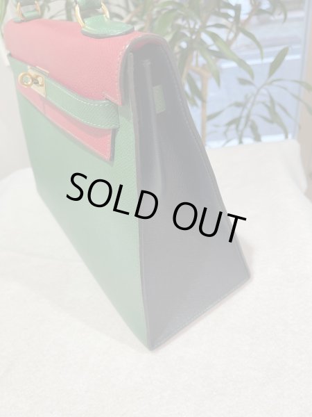 画像6: 【美品】HERMES エルメス ケリー32 外縫い クシュベル トリコロール ゴールド金具 W刻印〇 ヴィンテージ グリーン×ルージュヴィフ×ブルーインディゴ 中古 ハンドバッグ ショルダーバッグ 2WAYバッグ レディース ブランド レザー 希少 レア プレゼント バック (6)