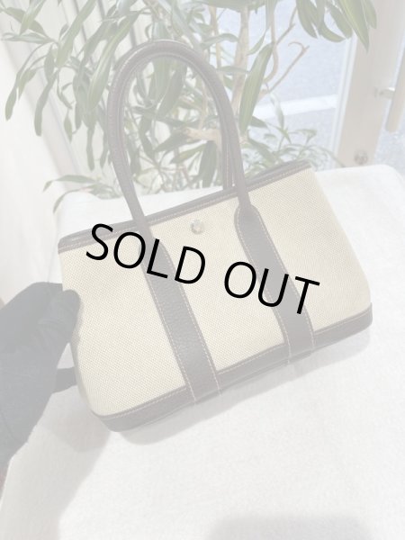 画像1: 【美品】HERMES エルメス ガーデンパーティTTPM トワルアッシュ×ブッフル マロン シルバー金具 H刻印□ 中古 ハンドバッグ クラッチバッグ セカンドバッグ ポーチ レディース 女性用 本革 レザー ブランド ブラウン 茶色 希少 レア プレゼント ギフト バック (1)