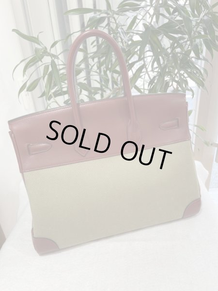 画像2: 【美品】HERMES エルメス バーキン35 スイフト×トワルオフィシエ ルージュアッシュ×カーキ シルバー金具 K刻印□ コンビ 中古 ハンドバッグ トートバッグ レディース 女性用 ブランド 赤 緑 本革 レザー 希少 レア プレゼント ギフト バック (2)