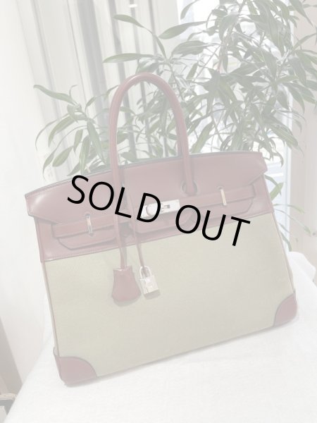 画像1: 【美品】HERMES エルメス バーキン35 スイフト×トワルオフィシエ ルージュアッシュ×カーキ シルバー金具 K刻印□ コンビ 中古 ハンドバッグ トートバッグ レディース 女性用 ブランド 赤 緑 本革 レザー 希少 レア プレゼント ギフト バック (1)