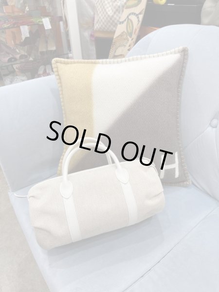 画像1: 【新品同様品】HERMES エルメス ポロション マドモアゼル スイフト×トワルアッシュ ホワイト×ナチュラル シルバー金具 M刻印□ 中古 ハンドバッグ ミニボストンバッグ レディース 女性用 本革 レザー 白 カーフ ブランド 希少 レア プレゼント ギフト バック (1)