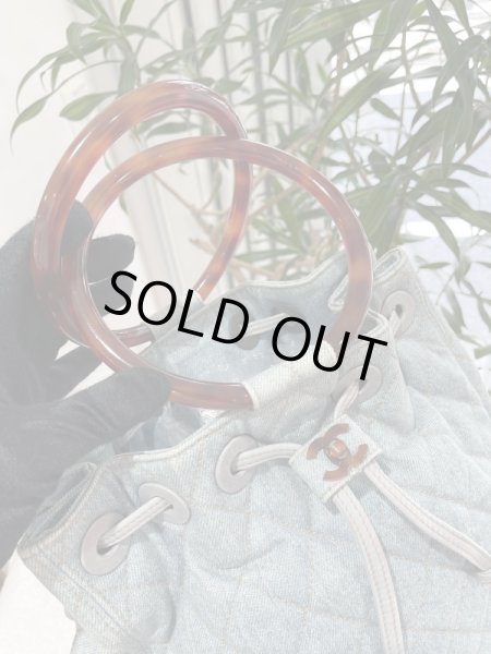 画像6: 【美品】CHANEL シャネル マトラッセ べっ甲 巾着型ハンドバッグ デニム×レザー ライトブルー シルバー金具 ヴィンテージ 中古 ショルダーバッグ トートバッグ レディース 女性用 ブランド 青 カーフ 希少 レア プレゼント ギフト バック (6)