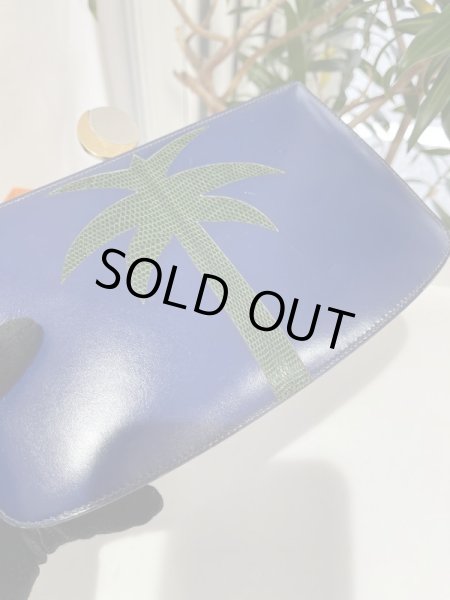 画像4: 【美品】HERMES エルメス サック ア マリース パームツリー ボックスカーフ×リザード ブルー×グリーン シルバー×ゴールド金具 R刻印〇 ヴィンテージ 中古 ショルダーバッグ ポシェット レディース 女性用 ブランド 本革 レザー 青 緑 希少 レア プレゼント バック (4)