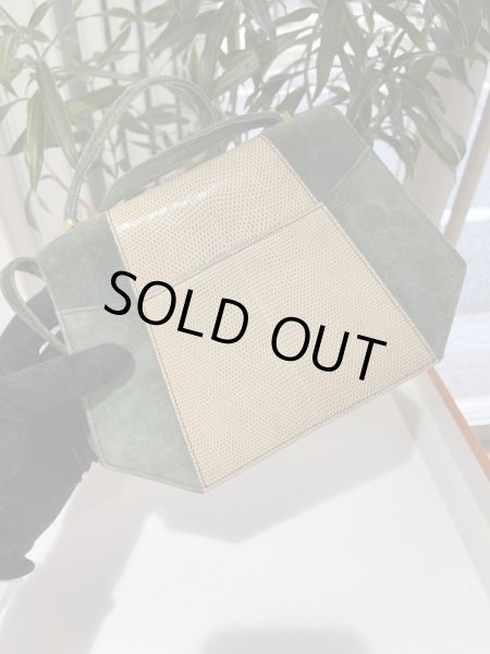 画像2: 【美品】HERMES エルメス ラプソディ ドブリス×リザード グリーン×フィセル ゴールド金具 O刻印〇 コンビ ヴィンテージ 中古 ショルダーバッグ ポシェット パーティバッグ レディース 女性用 ブランド 本革 エキゾチックレザー 緑 ベージュ 希少 レア バック (2)