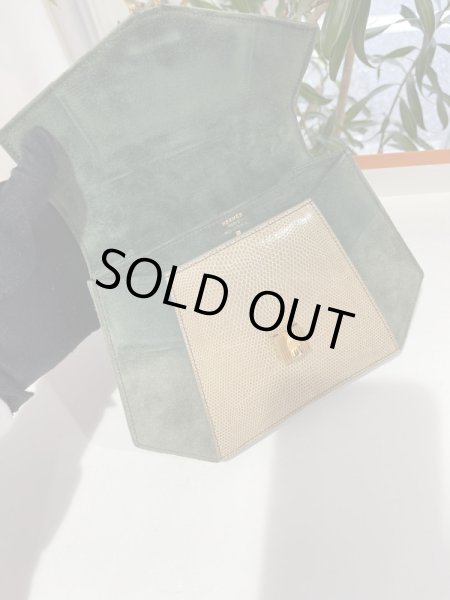 画像6: 【美品】HERMES エルメス ラプソディ ドブリス×リザード グリーン×フィセル ゴールド金具 O刻印〇 コンビ ヴィンテージ 中古 ショルダーバッグ ポシェット パーティバッグ レディース 女性用 ブランド 本革 エキゾチックレザー 緑 ベージュ 希少 レア バック (6)