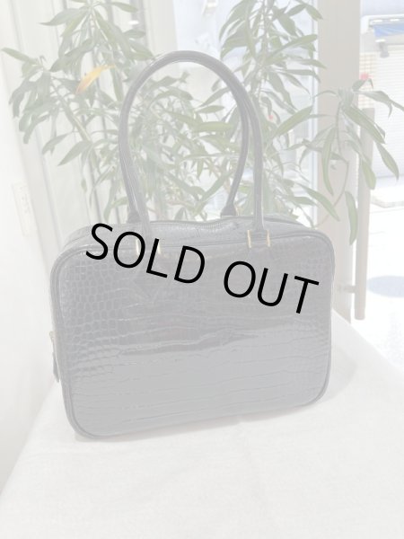 画像1: 【美品】HERMES エルメス プリュム28 ポロサスリセ ブラック ゴールド金具 F刻印□ クロコダイル シャイン 中古 ハンドバッグ ショルダーバッグ トートバッグ レディース 女性用 ブランド 本革 エキゾチックレザー 黒 希少 レア プレゼント ギフト バック (1)