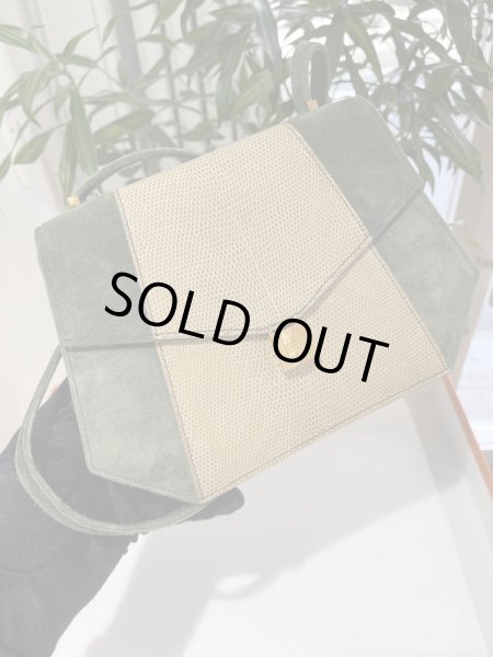 画像1: 【美品】HERMES エルメス ラプソディ ドブリス×リザード グリーン×フィセル ゴールド金具 O刻印〇 コンビ ヴィンテージ 中古 ショルダーバッグ ポシェット パーティバッグ レディース 女性用 ブランド 本革 エキゾチックレザー 緑 ベージュ 希少 レア バック (1)