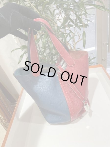 画像1: 【美品】HERMES エルメス ピコタンロック カザックMM トリヨンクレマンス ルージュカザック×ブルータラサ シルバー金具 P刻印□ バイカラー 中古 ハンドバッグ レディース 女性用 ブランド 本革 レザー 希少 レア プレゼント ギフト バック (1)
