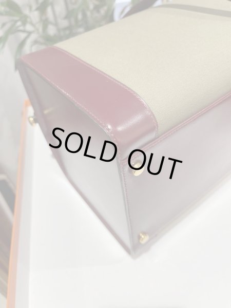 画像5: 【美品】HERMES エルメス コスモス 2WAYバニティバッグ ボックスカーフ×トワルオフィシエ ルージュアッシュ×カーキ ゴールド金具 I刻印○ ヴィンテージ 中古 ハンドバッグ ショルダーバッグ 化粧バッグ レディース 女性用 コンビ 　ブランド 本革 レザー レア バック (5)