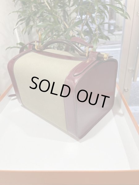 画像3: 【美品】HERMES エルメス コスモス 2WAYバニティバッグ ボックスカーフ×トワルオフィシエ ルージュアッシュ×カーキ ゴールド金具 I刻印○ ヴィンテージ 中古 ハンドバッグ ショルダーバッグ 化粧バッグ レディース 女性用 コンビ 　ブランド 本革 レザー レア バック (3)