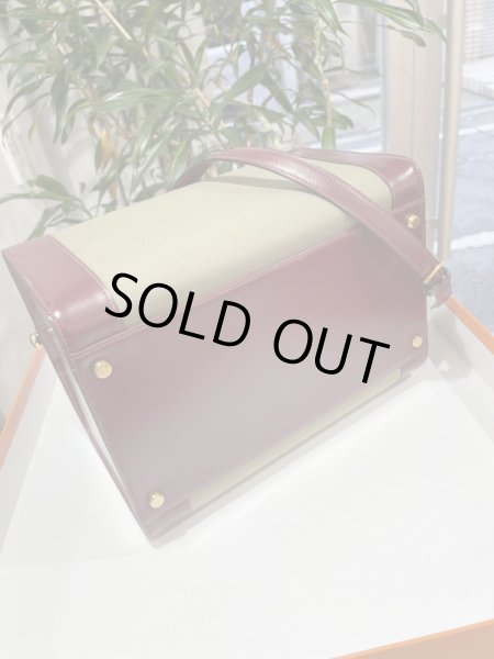 画像4: 【美品】HERMES エルメス コスモス 2WAYバニティバッグ ボックスカーフ×トワルオフィシエ ルージュアッシュ×カーキ ゴールド金具 I刻印○ ヴィンテージ 中古 ハンドバッグ ショルダーバッグ 化粧バッグ レディース 女性用 コンビ 　ブランド 本革 レザー レア バック (4)