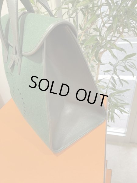 画像3: 【美品】HERMES エルメス フードゥ フェルト×レザー ダークグリーン ゴールド金具 F刻印□ヴィンテージ 中古 トートバッグ ハンドバッグ ボストンバッグ レディース 女性用 メンズ ブランド 本革 レザー カーフ 緑 希少 レア プレゼント ギフトバック (3)