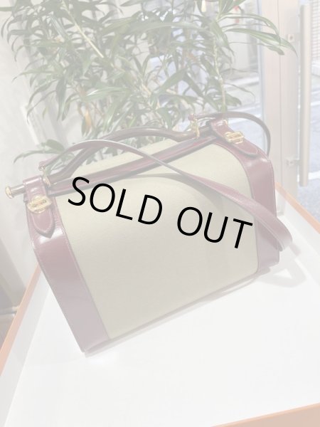 画像2: 【美品】HERMES エルメス コスモス 2WAYバニティバッグ ボックスカーフ×トワルオフィシエ ルージュアッシュ×カーキ ゴールド金具 I刻印○ ヴィンテージ 中古 ハンドバッグ ショルダーバッグ 化粧バッグ レディース 女性用 コンビ 　ブランド 本革 レザー レア バック (2)