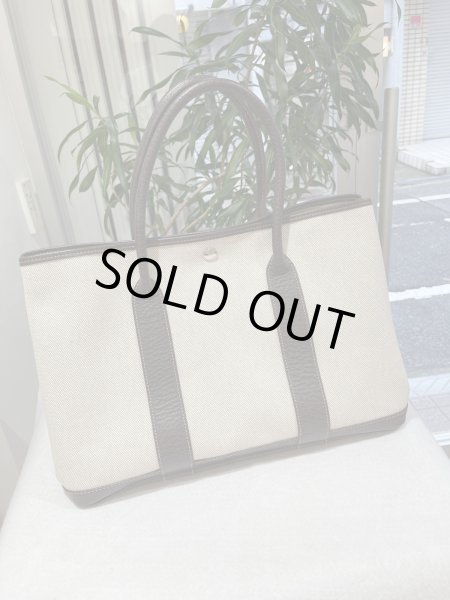 画像1: 【極美品】HERMES エルメス ガーデンパーティ 36 PM トワルアッシュ×ブッフル マロン シルバー金具 G刻印□ 中古 ハンドバッグ トートバッグ レディース 女性用 本革 レザー カーフ ブラウン ブラック ブランド 茶 黒 希少 レア プレゼント ギフト バック (1)