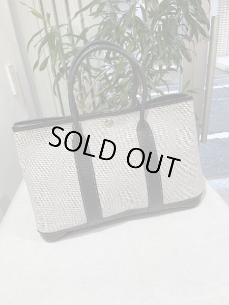 画像1: 【美品】HERMES エルメス ガーデンパーティ 30 TPM トワルアッシュ×ブッフル グレー シルバー金具 H刻印□ 中古 ハンドバッグ トートバッグ レディース 女性用 本革 レザー カーフ ブラック ブランド 黒 希少 レア プレゼント ギフト バック (1)