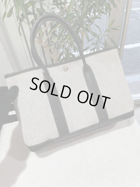 画像2: 【美品】HERMES エルメス ガーデンパーティ 30 TPM トワルアッシュ×ブッフル グレー シルバー金具 H刻印□ 中古 ハンドバッグ トートバッグ レディース 女性用 本革 レザー カーフ ブラック ブランド 黒 希少 レア プレゼント ギフト バック (2)