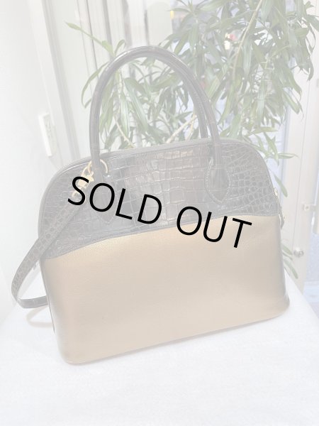 画像2: 【美品】HERMES エルメス ボリード 31 ポロサス×シェーブル コカオン×メタリックブロンズ ゴールド金具 B刻印□ クロコダイル コンビ ヴィンテージ 中古 ハンドバッグ ショルダーバッグ 2WAYバッグ レディース 女性用 本革 レザー ブランド ブラウン レア バック (2)