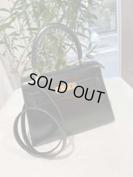 画像1: 【美品】HERMES エルメス ミニケリー 外縫い ボックスカーフ ブラック ゴールド金具 Y刻印〇 ヴィンテージ 中古 ハンドバッグ ショルダーバッグ 2WAYバッグ ポシェット レディース 女性用 ブランド 本革 レザー カーフ 黒 希少 レア バック (1)