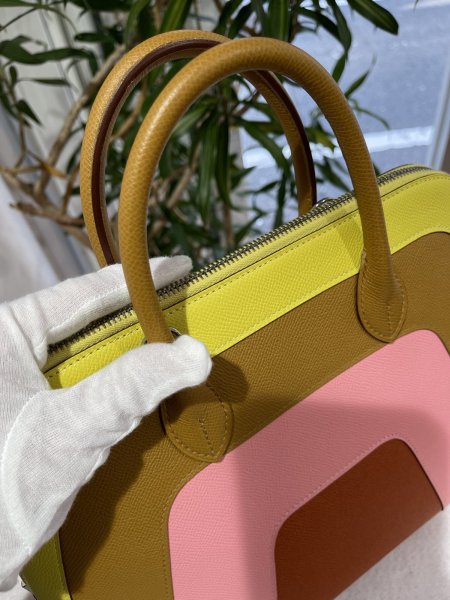 画像3: 【美品】HERMES エルメス ボリード 1923 30 レインボー ヴォーエプソン マルチカラー シルバー金具 A刻印 ライム×セサミ×ローズコンフェッティ×テールバテュー 中古 ハンドバッグ ショルダーバッグ 2WAYバッグ レディース 女性用 レザー ブランド レア プレゼント (3)