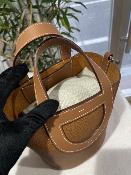 画像5: 【新品】【未使用品】HERMES エルメス インザループ 18 トリヨンクレマンス×スイフト ゴールド シルバー金具 B刻印 ハンドバッグ レディース 女性用 ブランド 本革 レザー カーフ ブラウン 茶色 希少 レア プレゼント ギフト バック (5)