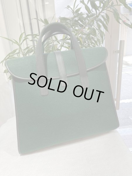 画像2: 【美品】HERMES エルメス フードゥ フェルト×レザー ダークグリーン ゴールド金具 F刻印□ヴィンテージ 中古 トートバッグ ハンドバッグ ボストンバッグ レディース 女性用 メンズ ブランド 本革 レザー カーフ 緑 希少 レア プレゼント ギフトバック (2)