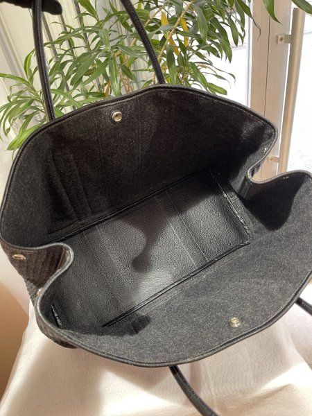 画像5: 【美品】HERMES エルメス ガーデンパーティ 43 MM プリーツフェルト×ブッフル ブラック シルバー金具 J刻印□ グレー×ブラック 中古 ハンドバッグ トートバッグ レディース 女性用 本革 レザー カーフ ブランド 黒 希少 レア プレゼント ギフト バック (5)