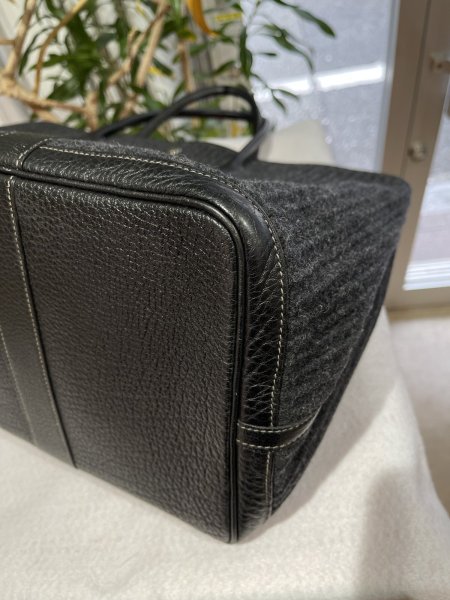 画像7: 【美品】HERMES エルメス ガーデンパーティ 43 MM プリーツフェルト×ブッフル ブラック シルバー金具 J刻印□ グレー×ブラック 中古 ハンドバッグ トートバッグ レディース 女性用 本革 レザー カーフ ブランド 黒 希少 レア プレゼント ギフト バック (7)