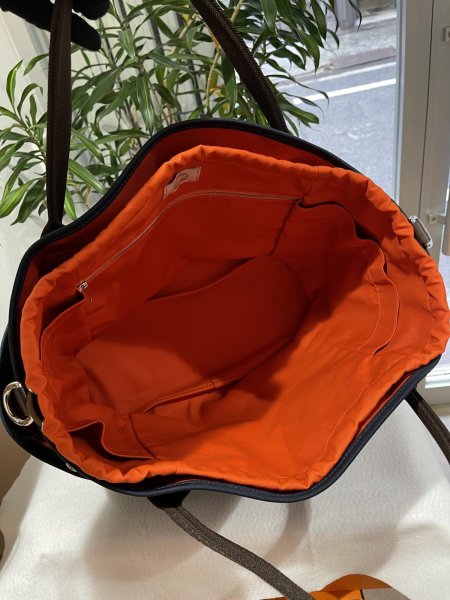 画像6: 【新品同様品】HERMES エルメス 2WAYバッグ サックドパンサージュ グルーム ネイビー×オレンジ トワルシェブロン×レザー シルバー金具 Y刻印 中古 トート ショルダー ハンドバッグ レディース 女性用 ブランド 本革 レザ　カーフ 希少 レア プレゼント ギフト バック (6)
