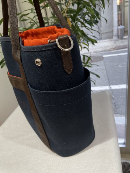 画像4: 【新品同様品】HERMES エルメス 2WAYバッグ サックドパンサージュ グルーム ネイビー×オレンジ トワルシェブロン×レザー シルバー金具 Y刻印 中古 トート ショルダー ハンドバッグ レディース 女性用 ブランド 本革 レザ　カーフ 希少 レア プレゼント ギフト バック (4)