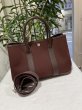 画像1: 【美品】HERMES エルメス ガーデンパーティTPM 30 ヴェルソ ストラップ付き トワルオフィシエ×ブッフル ブラウン×ネイビー シルバー金具 I刻印□ 中古 ハンドバッグ トートバッグ 2WAYバッグ レディース 女性用 本革 レザー ブランド 希少 レア プレゼント バック (1)