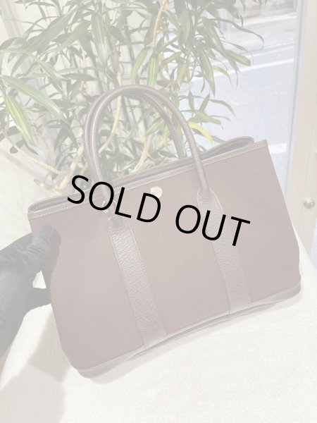 画像2: 【美品】HERMES エルメス ガーデンパーティTPM 30 ヴェルソ ストラップ付き トワルオフィシエ×ブッフル ブラウン×ネイビー シルバー金具 I刻印□ 中古 ハンドバッグ トートバッグ 2WAYバッグ レディース 女性用 本革 レザー ブランド 希少 レア プレゼント バック (2)