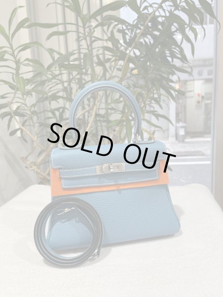 画像1: 【新品同様品】HERMES エルメス ミニケリー 20 内縫い トゴ ブルージーン シルバー金具 H刻印□ ヴィンテージ 中古 ハンドバッグ ショルダーバッグ 2WAYバッグ ポシェット レディース 女性用 ブランド 本革 レザー カーフ 青 希少 レア プレゼント ギフト バック (1)