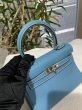 画像6: 【新品同様品】HERMES エルメス ミニケリー 20 内縫い トゴ ブルージーン シルバー金具 H刻印□ ヴィンテージ 中古 ハンドバッグ ショルダーバッグ 2WAYバッグ ポシェット レディース 女性用 ブランド 本革 レザー カーフ 青 希少 レア プレゼント ギフト バック (6)