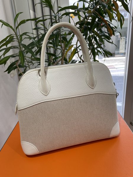 画像3: 【美品】HERMES エルメス ボリード 31 トリヨンクレマンス×トワルアッシュ ホワイト×ナチュラル シルバー金具 J刻印□ コンビ 中古 ハンドバッグ ショルダーバッグ 2WAYバッグ レディース 女性用 ブランド 本革 レザー カーフ 白 希少 レア バック (3)
