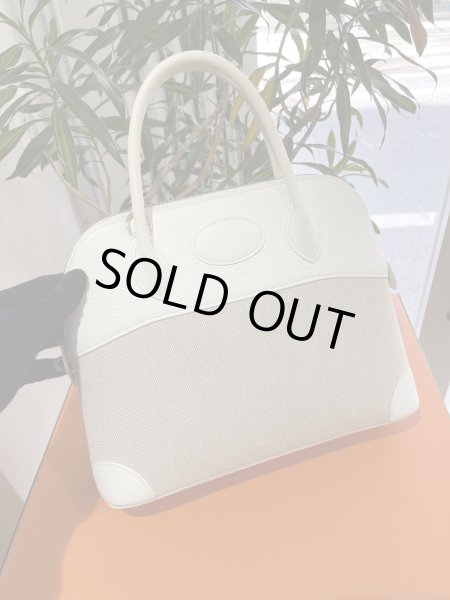 画像2: 【美品】HERMES エルメス ボリード 31 トリヨンクレマンス×トワルアッシュ ホワイト×ナチュラル シルバー金具 J刻印□ コンビ 中古 ハンドバッグ ショルダーバッグ 2WAYバッグ レディース 女性用 ブランド 本革 レザー カーフ 白 希少 レア バック (2)