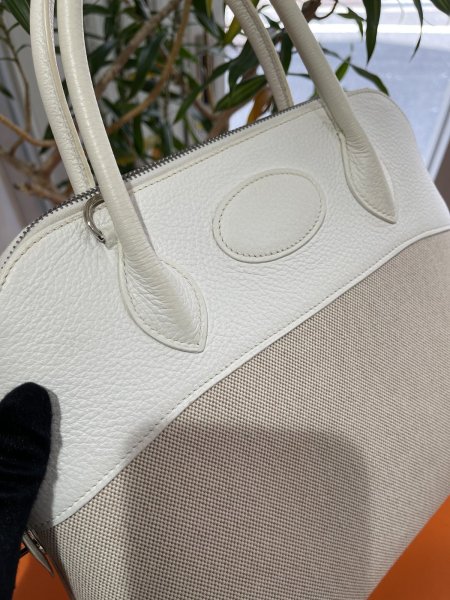 画像7: 【美品】HERMES エルメス ボリード 31 トリヨンクレマンス×トワルアッシュ ホワイト×ナチュラル シルバー金具 J刻印□ コンビ 中古 ハンドバッグ ショルダーバッグ 2WAYバッグ レディース 女性用 ブランド 本革 レザー カーフ 白 希少 レア バック (7)