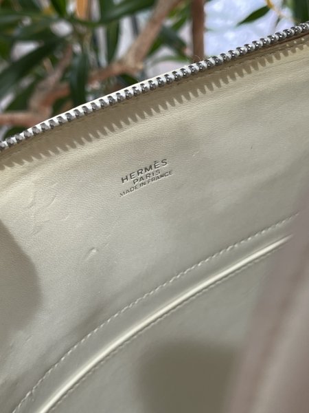 画像8: 【美品】HERMES エルメス ボリード 31 トリヨンクレマンス×トワルアッシュ ホワイト×ナチュラル シルバー金具 J刻印□ コンビ 中古 ハンドバッグ ショルダーバッグ 2WAYバッグ レディース 女性用 ブランド 本革 レザー カーフ 白 希少 レア バック (8)