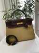 画像1: 【新品同様品】HERMES エルメスケリー 32 内縫い エバーカーフ×ヴォートロイカ エベーヌ×タバックキャメル ゴールド金具 K刻印□ ハラコ コンビ 中古 ハンドバッグ ショルダーバッグ 2WAYバッグ レディース 女性用 ブランド 本革 レザー ブラウン 希少 レア バック (1)