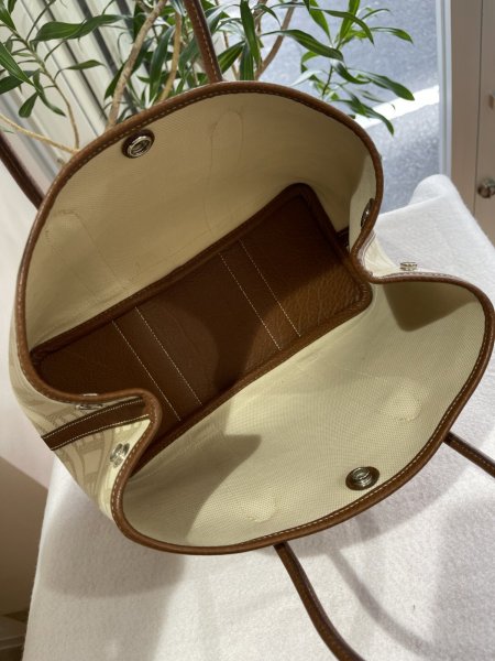 画像7: 【極美品】HERMES エルメス ガーデンパーティ 30 TPM トワルモザイク×ブッフル マロン シルバー金具 L刻印□ ブラウン コンビ 中古 ハンドバッグ トートバッグ レディース 女性用 本革 レザー カーフ 茶色 ブランド 希少 レア プレゼント ギフト バック (7)