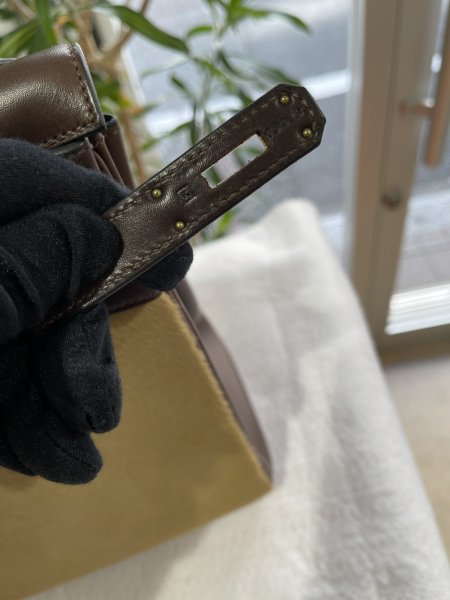 画像7: 【新品同様品】HERMES エルメスケリー 32 内縫い エバーカーフ×ヴォートロイカ エベーヌ×タバックキャメル ゴールド金具 K刻印□ ハラコ コンビ 中古 ハンドバッグ ショルダーバッグ 2WAYバッグ レディース 女性用 ブランド 本革 レザー ブラウン 希少 レア バック (7)