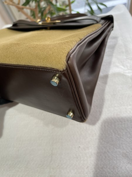 画像10: 【新品同様品】HERMES エルメスケリー 32 内縫い エバーカーフ×ヴォートロイカ エベーヌ×タバックキャメル ゴールド金具 K刻印□ ハラコ コンビ 中古 ハンドバッグ ショルダーバッグ 2WAYバッグ レディース 女性用 ブランド 本革 レザー ブラウン 希少 レア バック (10)