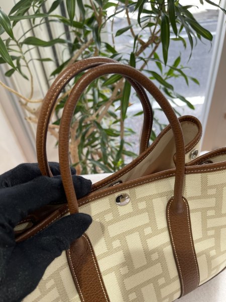 画像5: 【極美品】HERMES エルメス ガーデンパーティ 30 TPM トワルモザイク×ブッフル マロン シルバー金具 L刻印□ ブラウン コンビ 中古 ハンドバッグ トートバッグ レディース 女性用 本革 レザー カーフ 茶色 ブランド 希少 レア プレゼント ギフト バック (5)