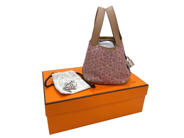 画像9: 【新品同様品】HERMES エルメス ピコタン ロック ミクロ 14 ラッキーデイジー スイフト モーヴシルベストル×キュイーブル×ホワイト シルバー金具 U刻印 マイクロ 中古 ハンドバッグ レディース 女性用 ブランド レザー カーフ 希少 レア プレゼント ギフト バック (9)