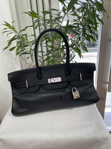 画像1: 【美品】HERMES エルメス ショルダーバーキン 42 トリヨンクレマンス ブラック シルバー金具 L刻印□ ヴィンテージ 中古 ハンドバッグ トートバッグ レディース 女性用 ブランド 黒 本革 レザー カーフ 希少 レア プレゼント ギフト バック (1)