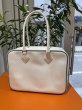 画像2: 【美品】HERMES エルメス プリュム 28　ヴォーエプソン ホワイト×ブルージーン シルバー金具 I刻印□ バイカラー 中古 ハンドバッグ ショルダーバッグ トートバッグ レディース 女性用 ブランド 本革 レザー カーフ 白 青 希少 レア プレゼント ギフト バック (2)