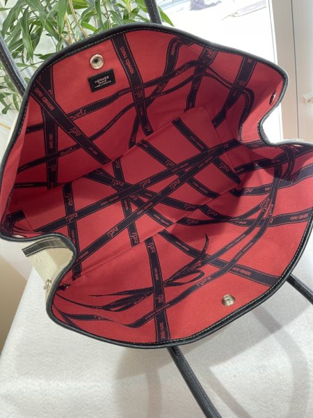 画像6: 【美品】HERMES エルメス ガーデンパーティ 36 PM ボルデュック トワルアッシュ×ブッフル グレー シルバー金具 リボン柄 2006年限定 中古 ハンドバッグ トートバッグ レディース 女性用 本革 レザー ブラック ブランド 黒 希少 レア プレゼント ギフト バック (6)