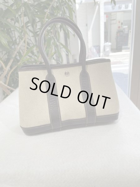 画像1: 【美品】HERMES エルメス ガーデンパーティ 23 TTPM トワルアッシュ×ブッフル マロン シルバー金具 I刻印□ ブラウン 中古 ハンドバッグ クラッチバッグ セカンドバッグ ポーチ レディース 女性用 本革 レザー ブランド 茶色 希少 レア プレゼント ギフト バック (1)