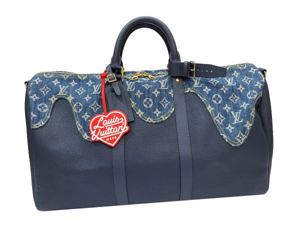 画像2: 【新品】【未使用品】LOUIS VUITTON ルイ・ヴィトン M45975 キーポル バンドリエール 50 スクエアード NIGOコラボ モノグラムデニム×トリヨンレザー ブルー×ネイビー ハンドバッグ ボストンバッグ 2WAY レディース メンズ ブランド ビトン レア プレゼント バック (2)