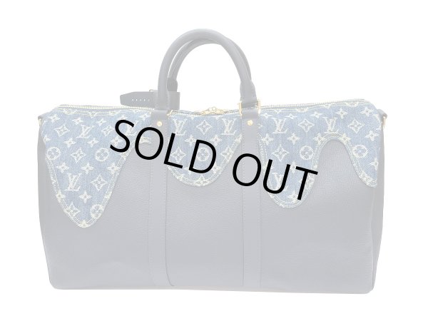 画像3: 【新品】【未使用品】LOUIS VUITTON ルイ・ヴィトン M45975 キーポル バンドリエール 50 スクエアード NIGOコラボ モノグラムデニム×トリヨンレザー ブルー×ネイビー ハンドバッグ ボストンバッグ 2WAY レディース メンズ ブランド ビトン レア プレゼント バック (3)